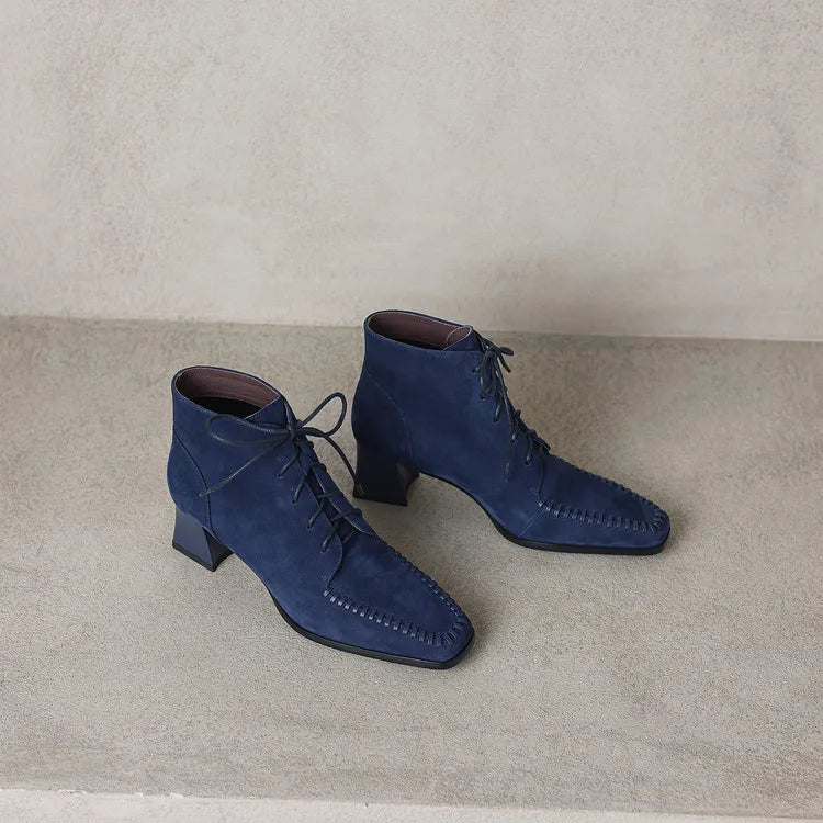 Odette Square Toe Lace-Up Ankle Boots