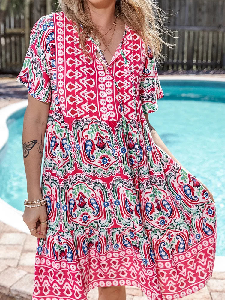 Sabine Boho Floral Mini Dress