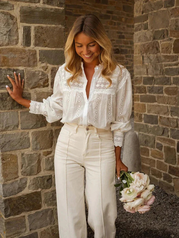 Elena Eyelet Embroidered Long Sleeve Blouse