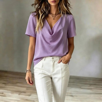 Marina Short Sleeve Cowl Neck Blouse