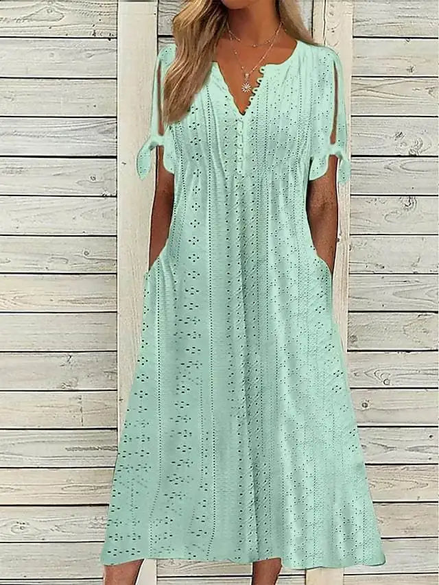 Aurelia V-Neck Eyelet Midi Dress