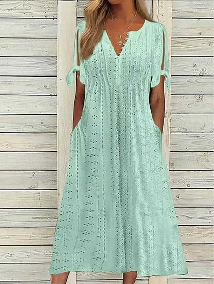 Aurelia V-Neck Eyelet Midi Dress