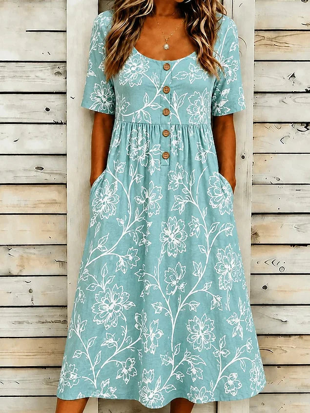 Cambria Boho Floral Button-Front Midi Dress