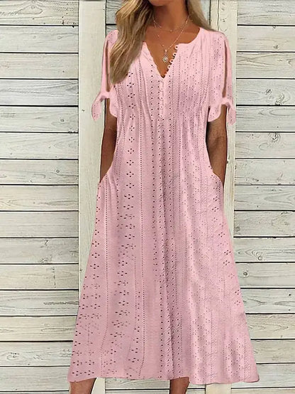 Aurelia V-Neck Eyelet Midi Dress