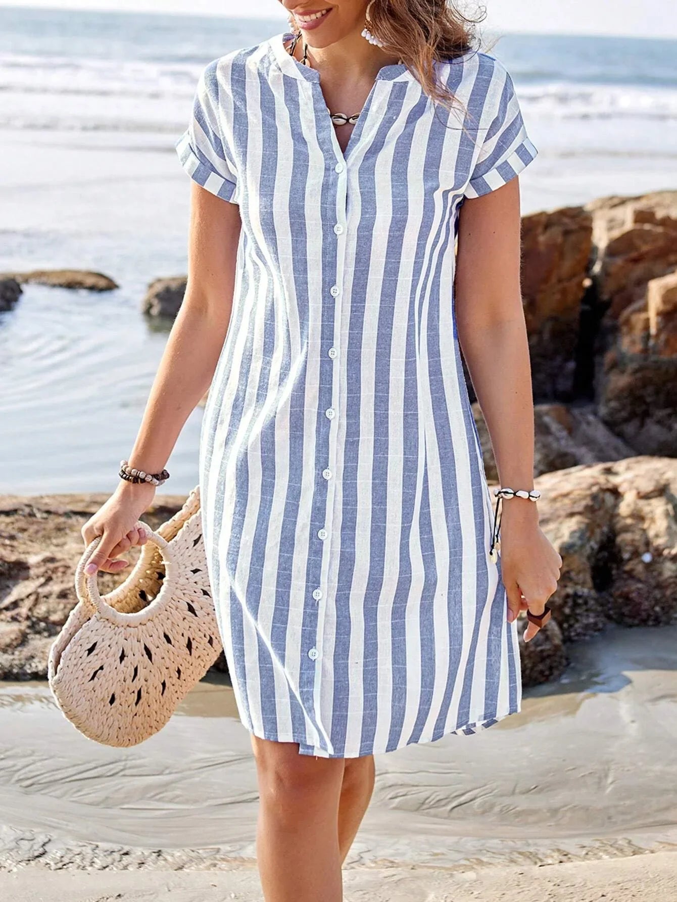 Lenora Striped Mini Shirt Dress