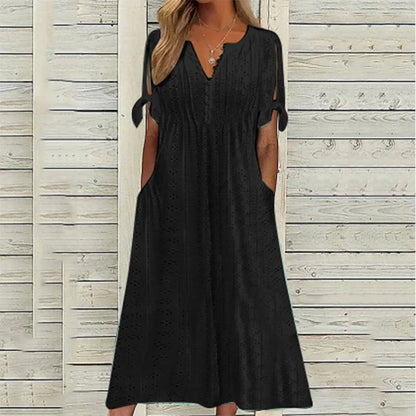 Aurelia V-Neck Eyelet Midi Dress