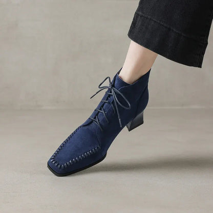 Odette Square Toe Lace-Up Ankle Boots