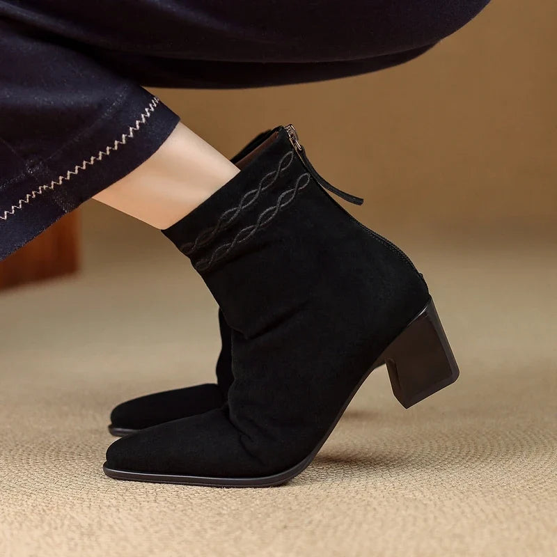 Estelle Suede Square Toe Ankle Boots