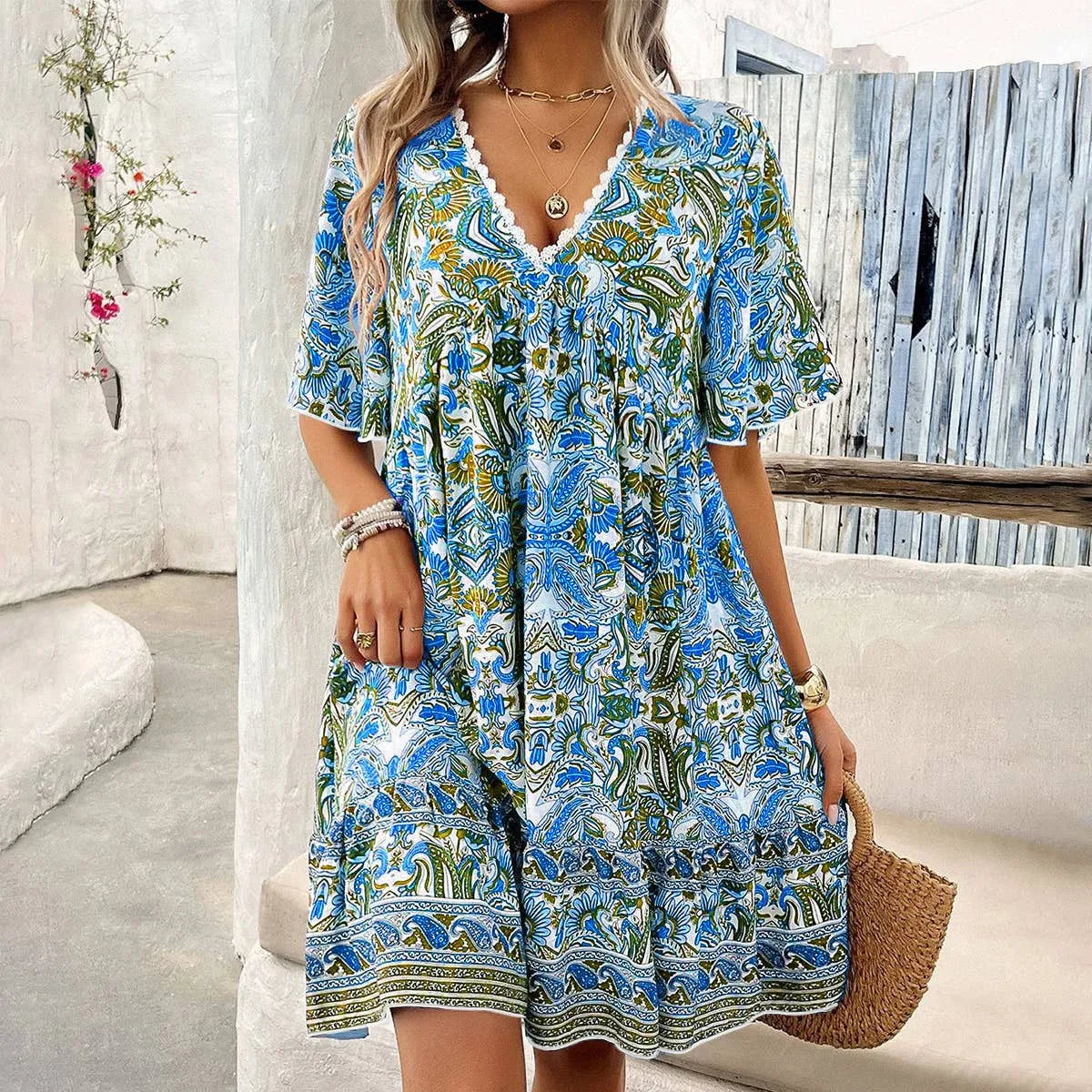 Amara Boho Floral Mini Dress