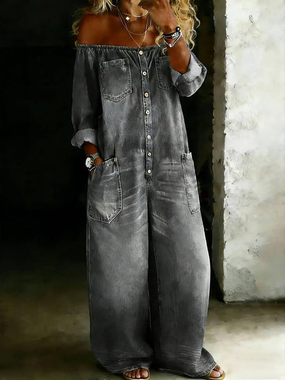 Noelle Off-Shoulder Denim Jumpsuit