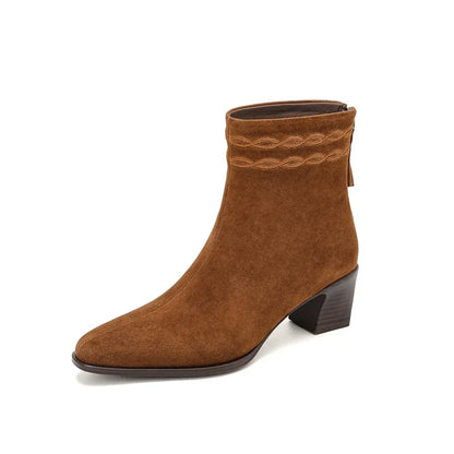 Estelle Suede Square Toe Ankle Boots