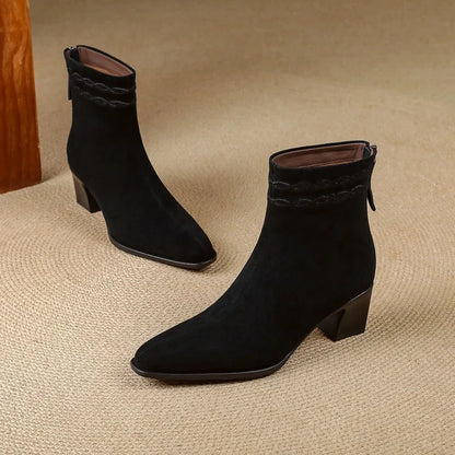 Estelle Suede Square Toe Ankle Boots