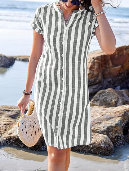 Lenora Striped Mini Shirt Dress