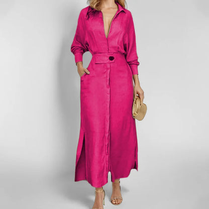 Isla V-Neck Maxi Shirt Dress