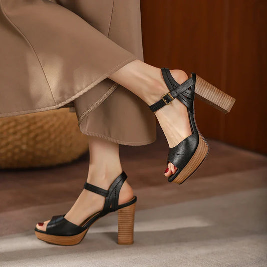 Daphne Leather Platform Block Heel Sandals