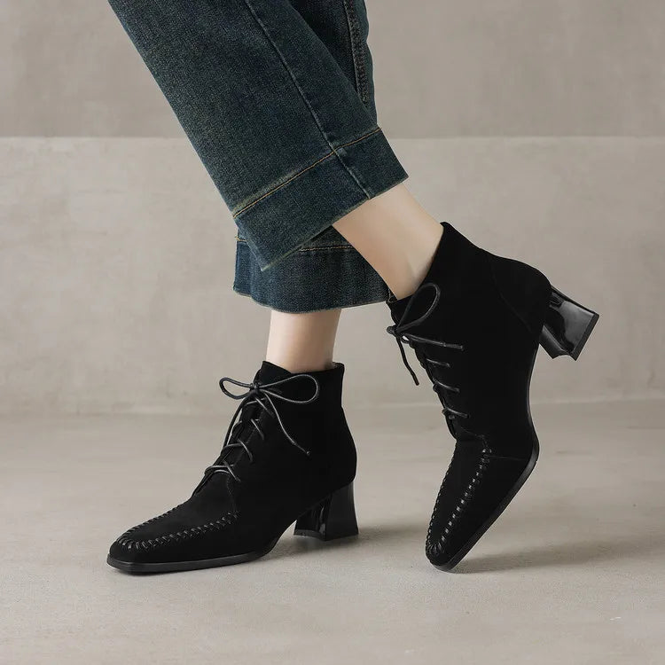 Odette Square Toe Lace-Up Ankle Boots
