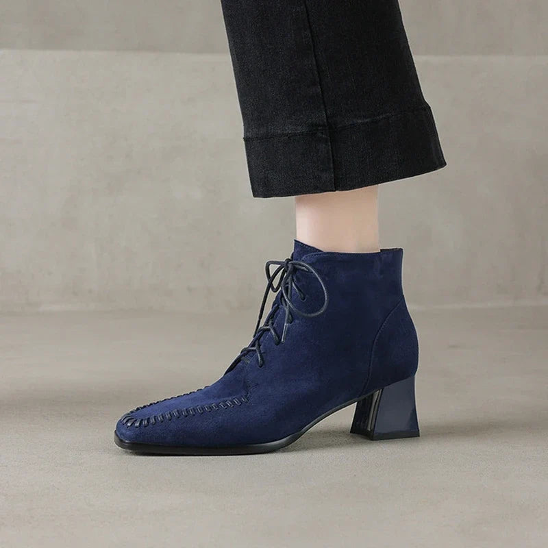 Odette Square Toe Lace-Up Ankle Boots