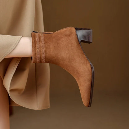 Estelle Suede Square Toe Ankle Boots