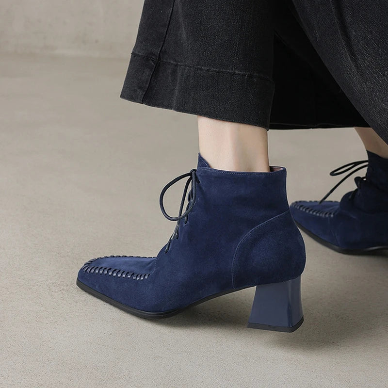 Odette Square Toe Lace-Up Ankle Boots