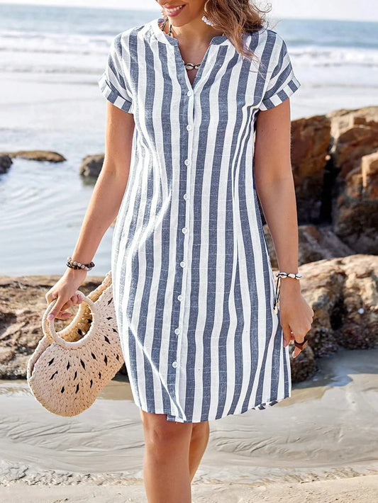 Lenora Striped Mini Shirt Dress