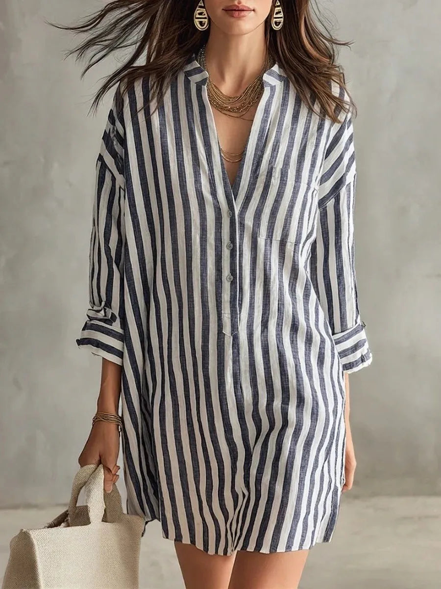 Nadia Striped Mini Shirt Dress