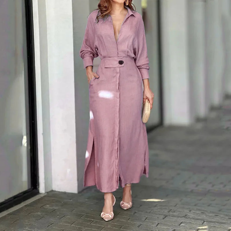Isla V-Neck Maxi Shirt Dress