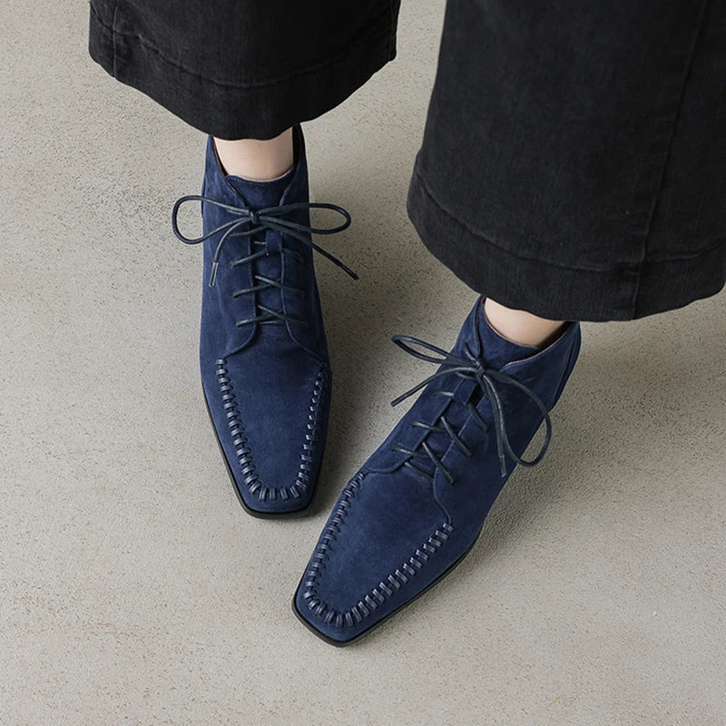 Odette Square Toe Lace-Up Ankle Boots