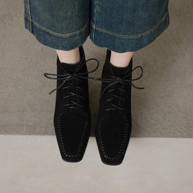 Odette Square Toe Lace-Up Ankle Boots