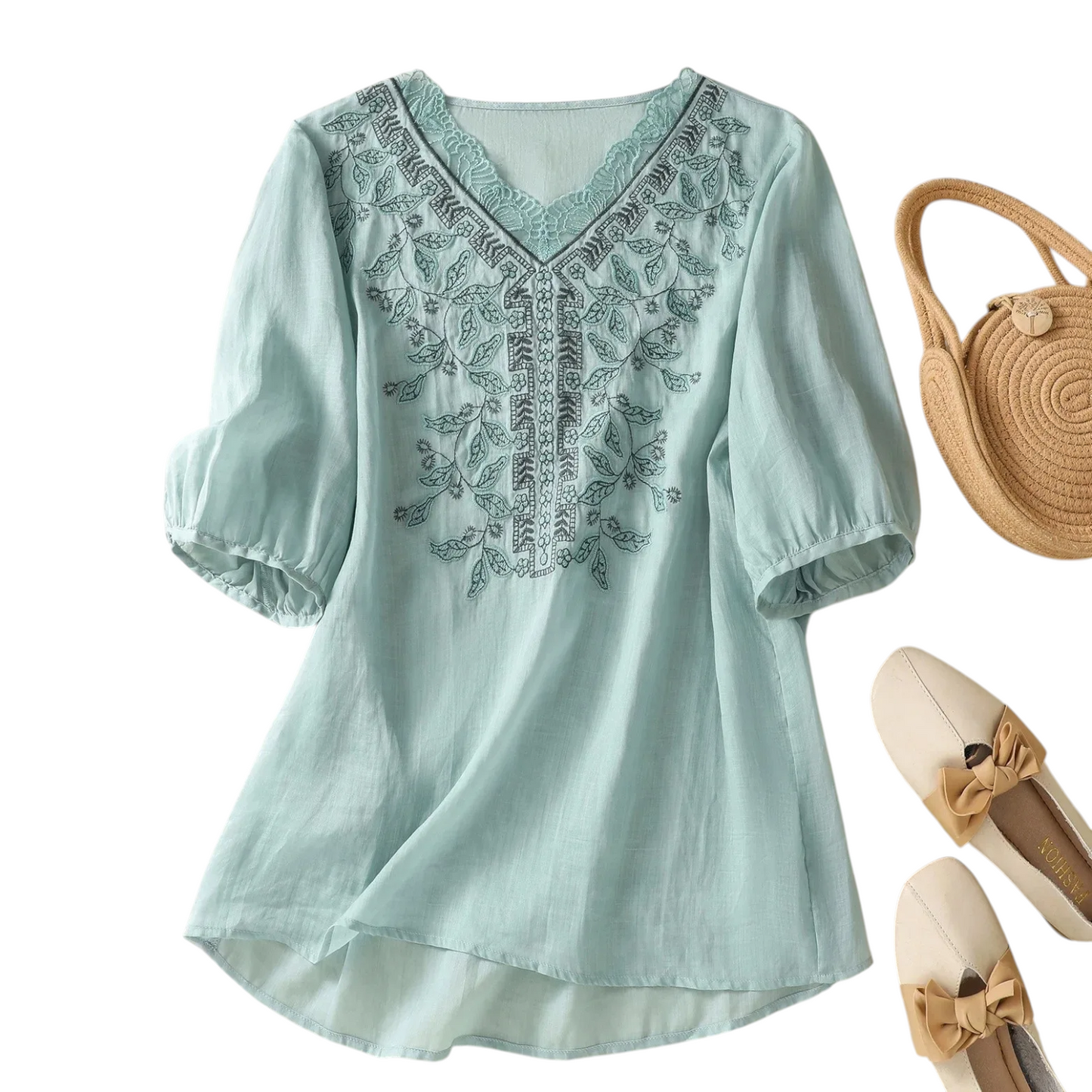 Liora Embroidered V-Neck Blouse
