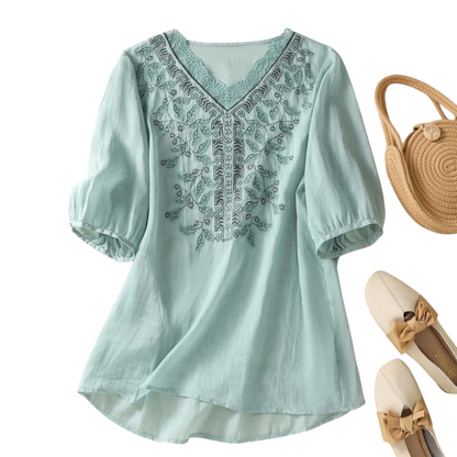 Liora Embroidered V-Neck Blouse