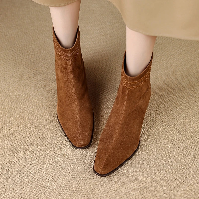 Estelle Suede Square Toe Ankle Boots