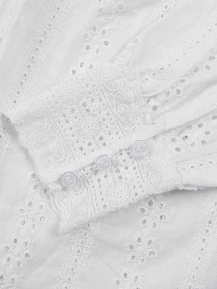 Elena Eyelet Embroidered Long Sleeve Blouse