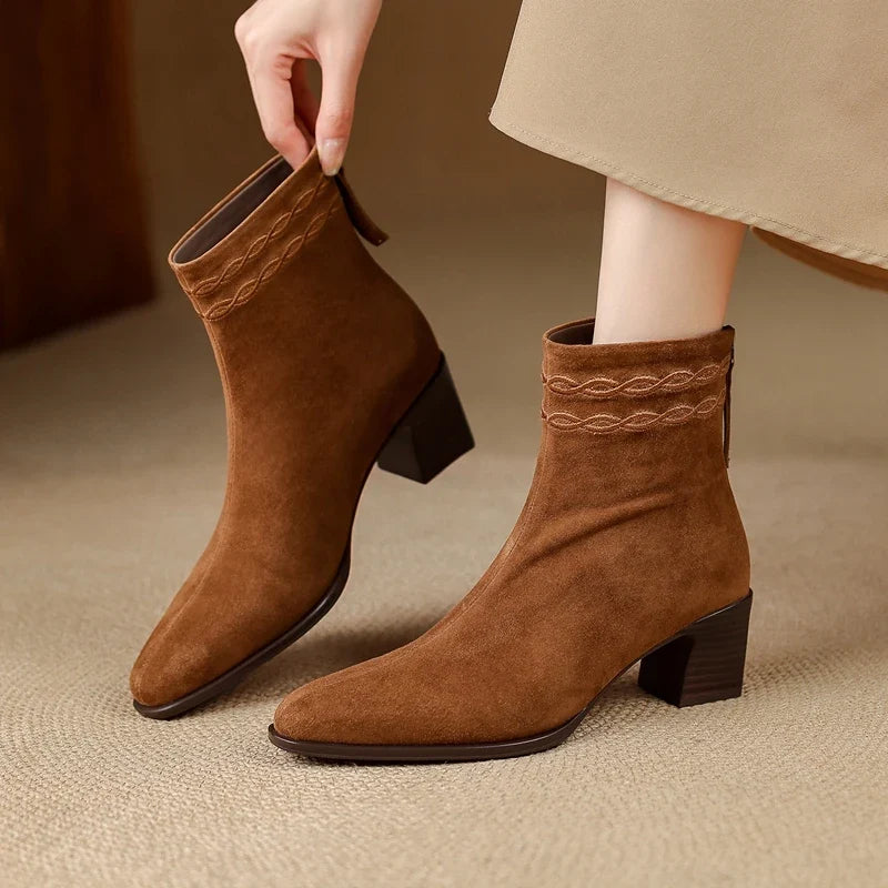 Estelle Suede Square Toe Ankle Boots