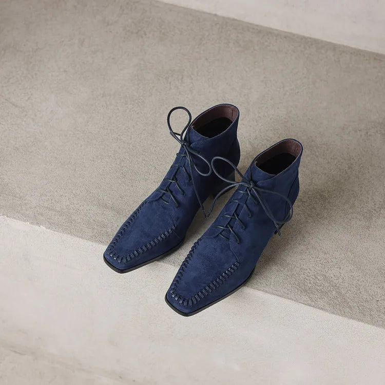 Odette Square Toe Lace-Up Ankle Boots