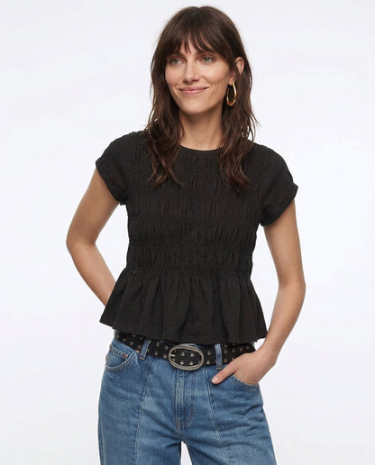 Elodie Smocked Peplum Short Sleeve Blouse