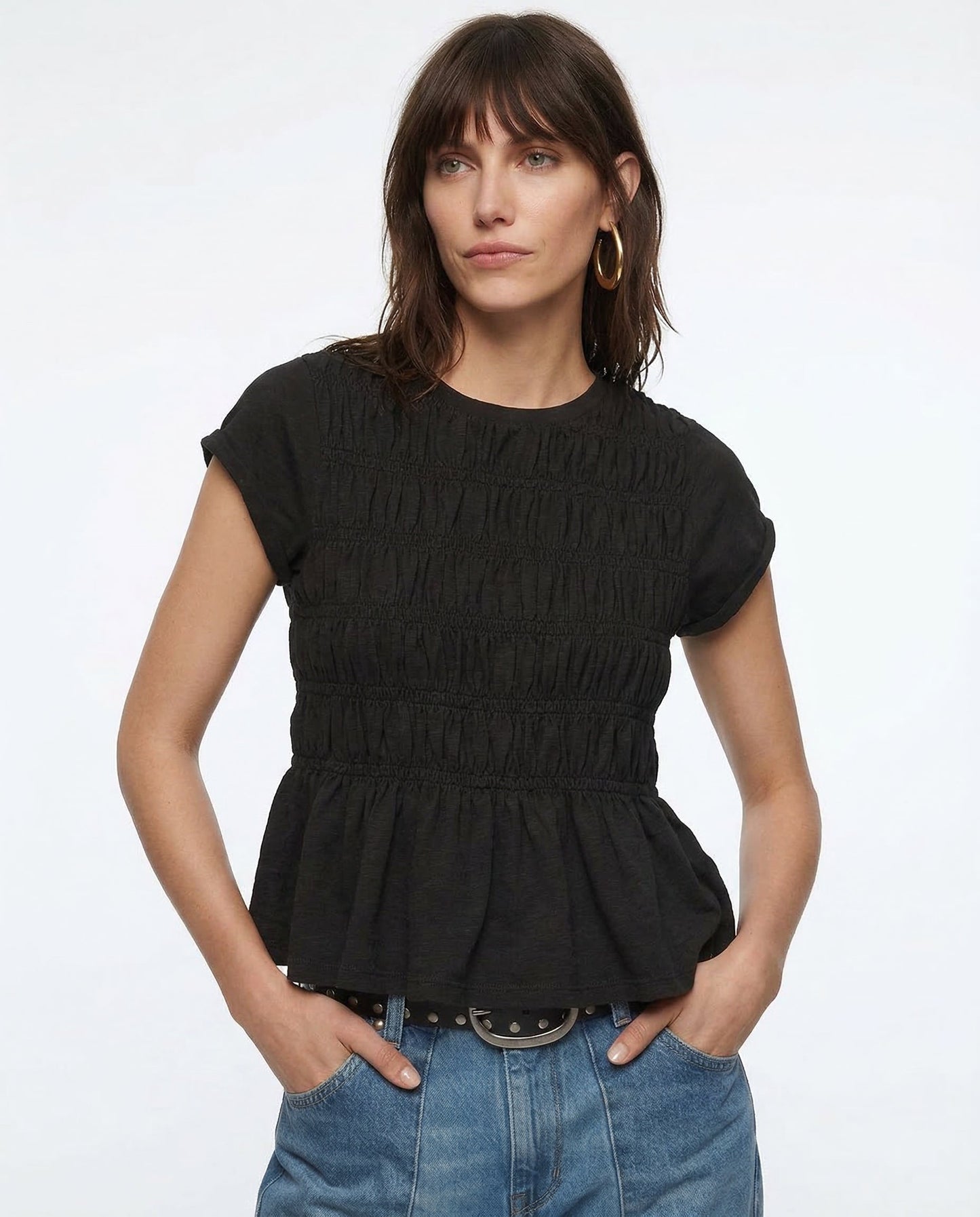 Elodie Smocked Peplum Short Sleeve Blouse