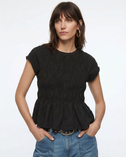 Elodie Smocked Peplum Short Sleeve Blouse