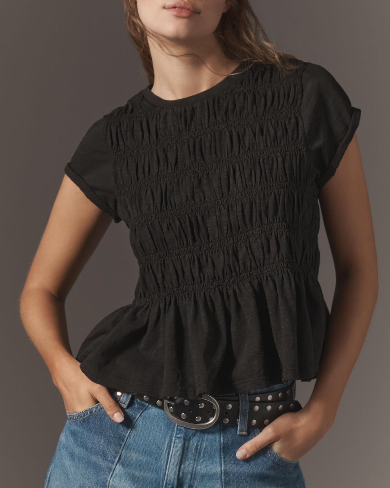 Elodie Smocked Peplum Short Sleeve Blouse