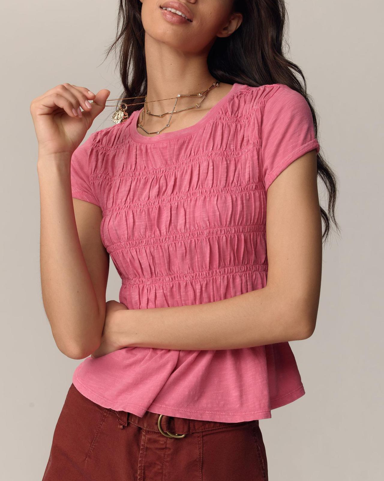 Elodie Smocked Peplum Short Sleeve Blouse