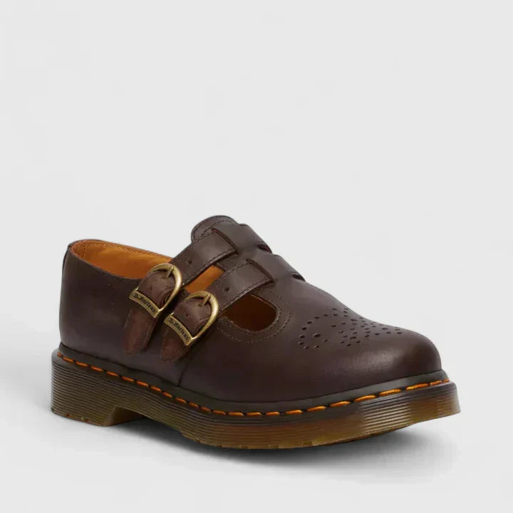 Adeline Leather Double Buckle Mary Jane Flats