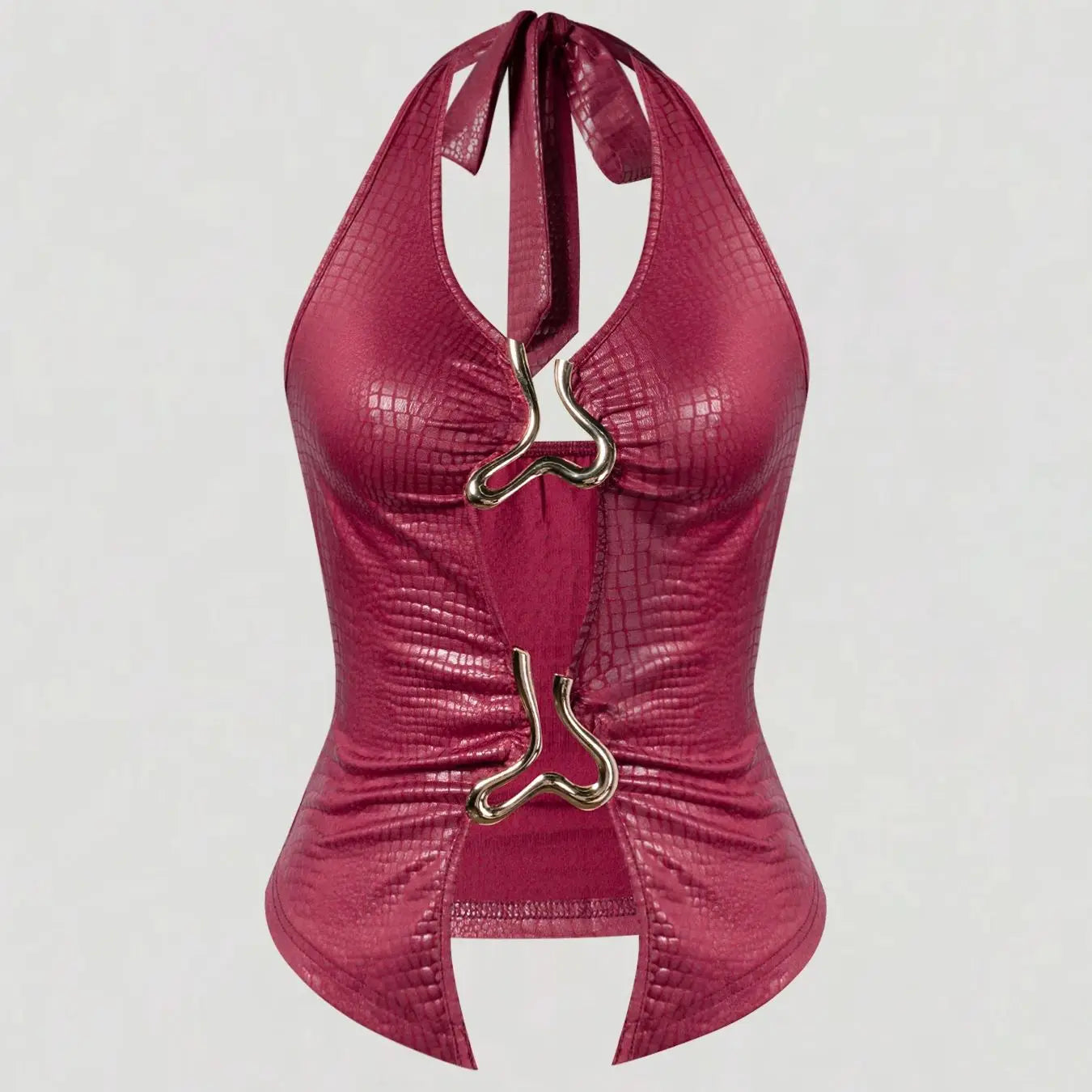 Valeria Croc Embossed Faux Leather Halter Top