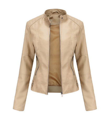 Marcella Mandarin Collar Leather Jacket