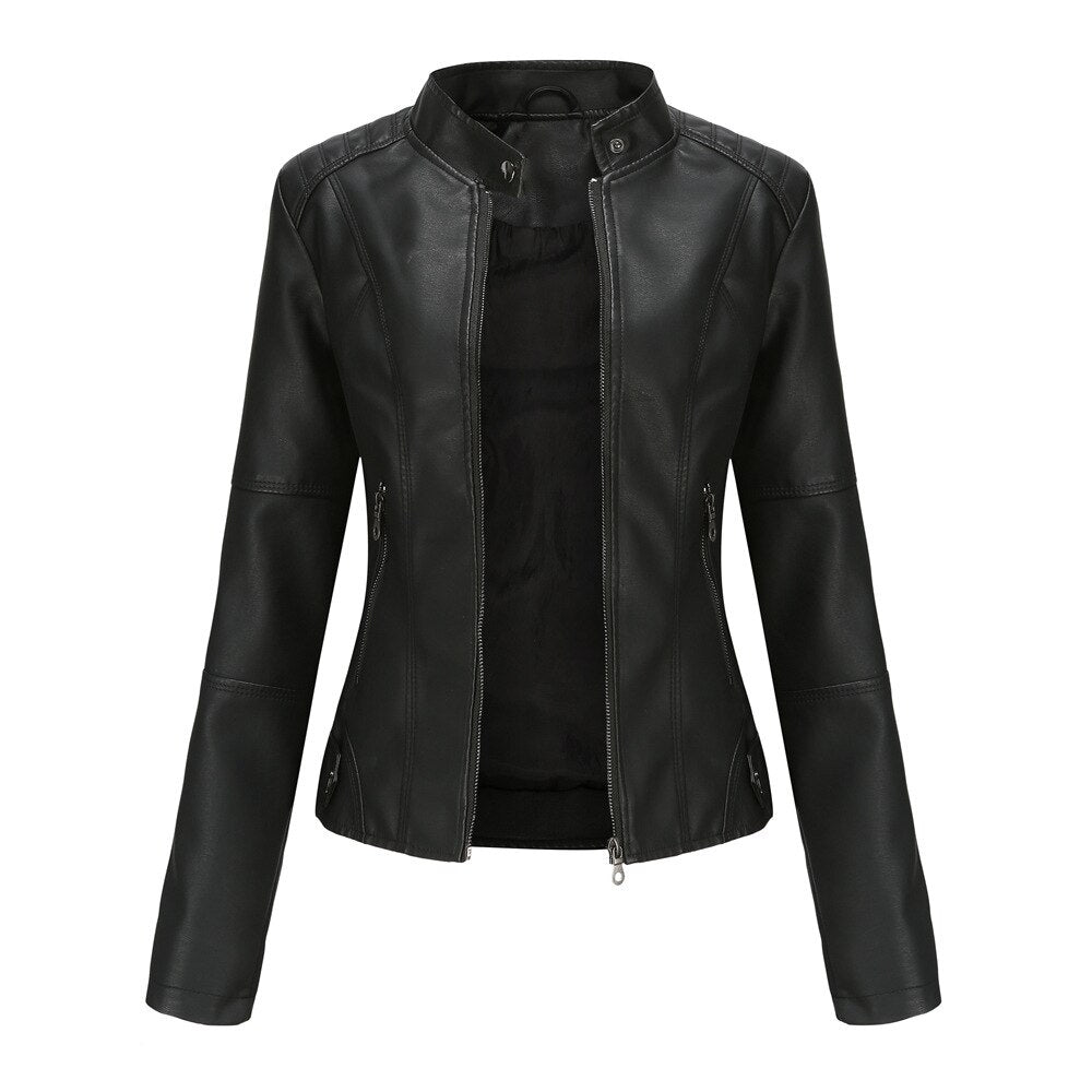 Marcella Mandarin Collar Leather Jacket