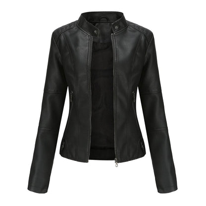 Marcella Mandarin Collar Leather Jacket