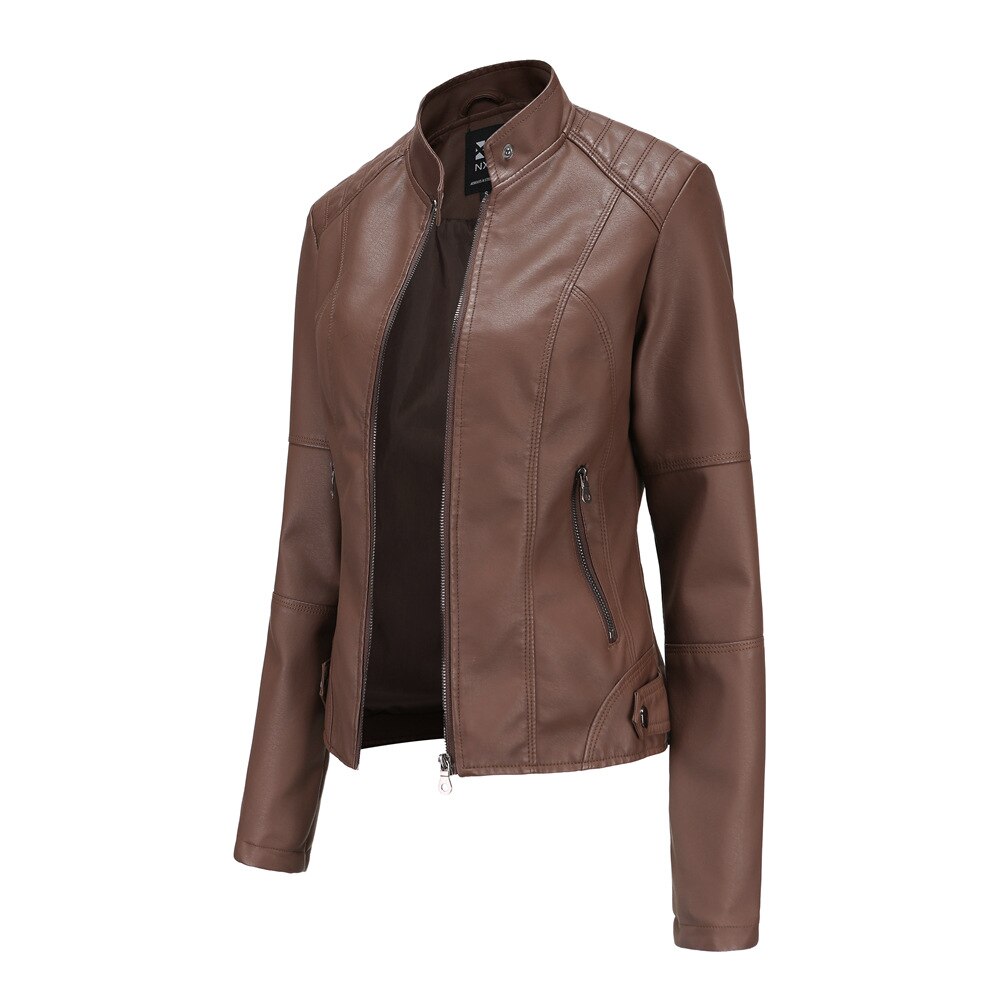Marcella Mandarin Collar Leather Jacket
