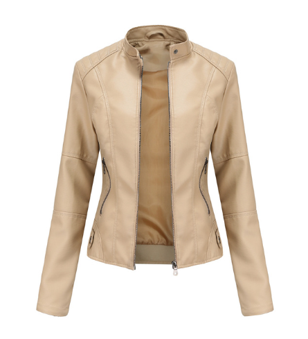 Marcella Mandarin Collar Leather Jacket