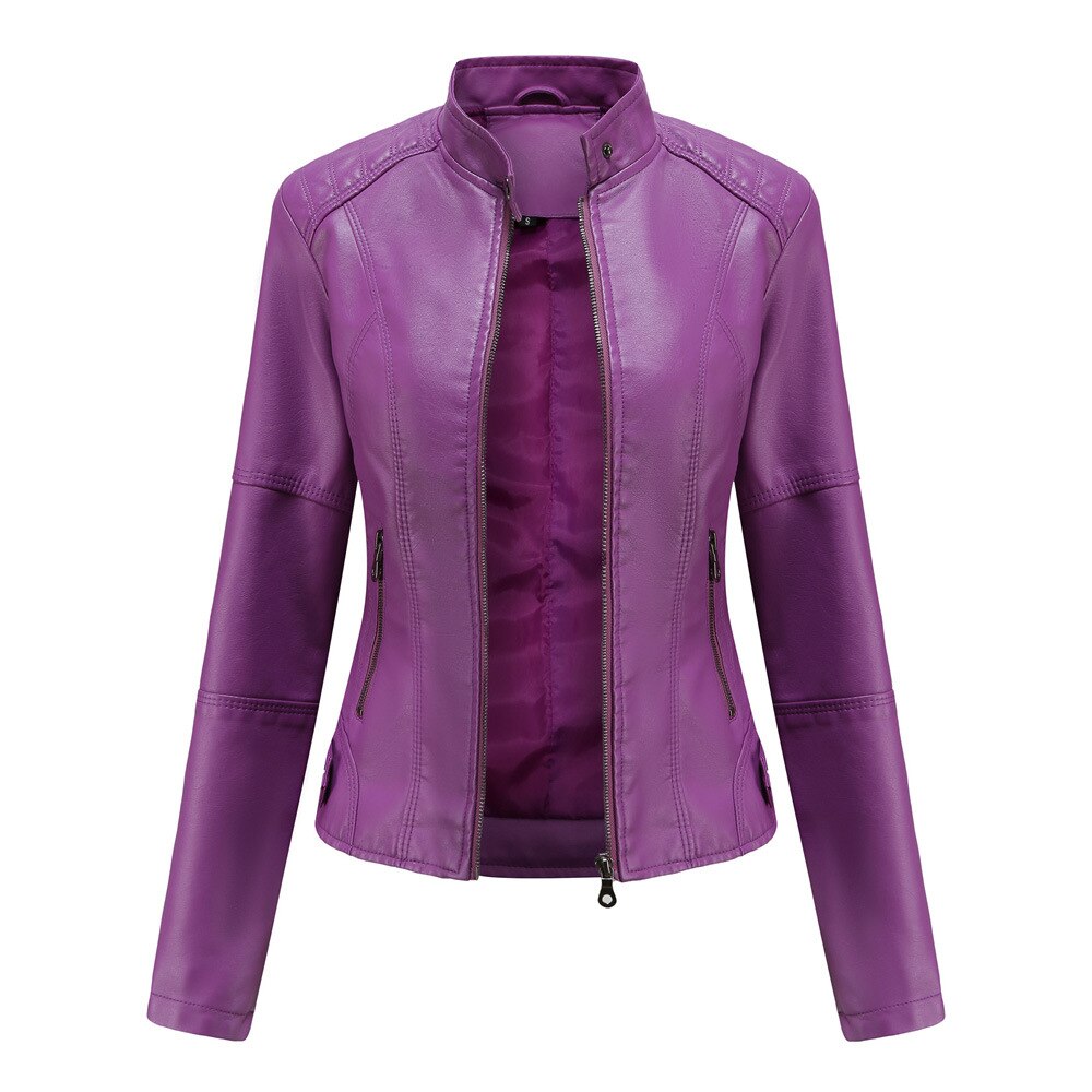 Marcella Mandarin Collar Leather Jacket