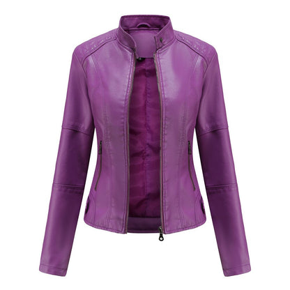 Marcella Mandarin Collar Leather Jacket