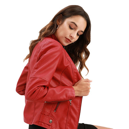 Marcella Mandarin Collar Leather Jacket