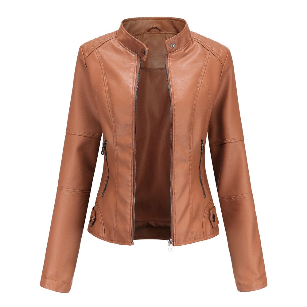 Marcella Mandarin Collar Leather Jacket